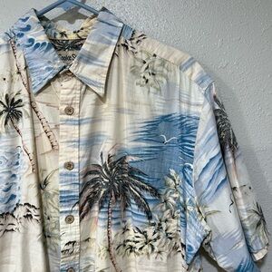 VINTAGE Cooke Street Hawaiian Shirt Size Large Single Stitch Blue White Floral